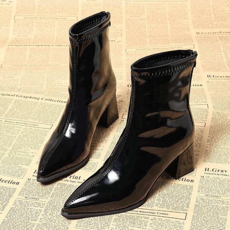 Women Ankle High Heels Chelsea Boots Pointed Toe Shoes Goth Designer Pumps Winter New Brand Shoes Women Motorcycle Boots