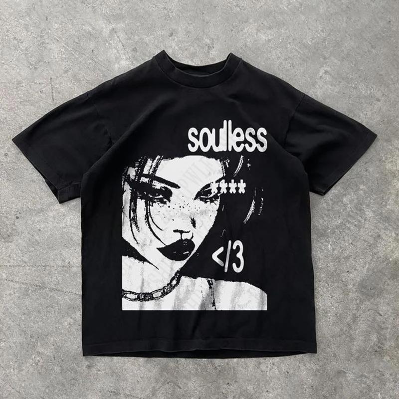 Punkestetik Grafiskt tryck Bomulls-t-shirt Oversized Rock Goth T-shirt Mode Hip Hop T-shirt 2000-tals Retro Streetwear Kläder EMO