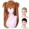 CaseEden Cosplay Wig, Smooth, Long, Twin Tail with Bun, Heat Resistant, Orange and Brown, Includes 2 Wig Nets