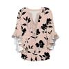 Women's Summer Tops V Neck Three-quarter Sleeves Floral Print Flowing Ruffle Sleeves Half-button Shirt