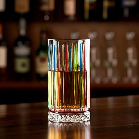Bicchiere Colorato in Vetro Dipinto a Mano, Tumbler da Whiskey Inciso a Strisce, Bicchieri da Liquore Vintage per Home Bar Festa
