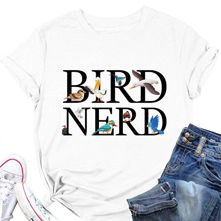 New summer fashion shortsleeved Tshirt Bird Nerd Tee printed casual Womens crewneck top with pullover