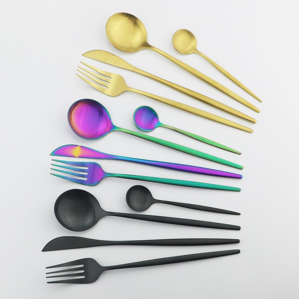 5Pcs Gold Dinnerware Cutlery Set Knife Cake Fork Tea Spoon Dinner Tableware Stainless Steel Flatware Home Kitchen Silverware Set