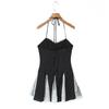 Women's Summer Sleeveless Polka Dot Color Block Cinched Waist Mini Dress