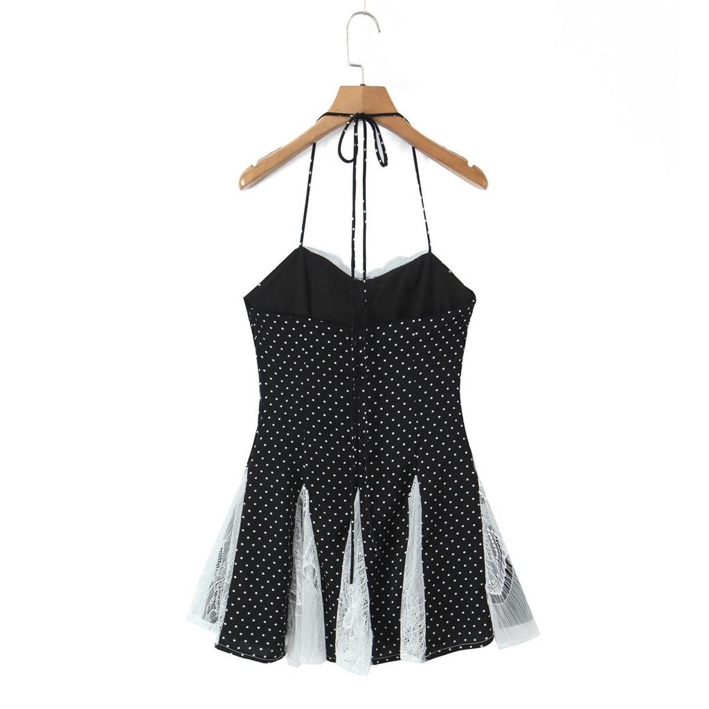 Women's Summer Sleeveless Polka Dot Color Block Cinched Waist Mini Dress