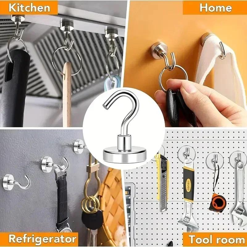 10/יח' וו מגנטי מתכת חזק לתלייה על הקיר וו מגנטי כבד מפתח בגדים וו אחסון לבית מטבח אמבטיה