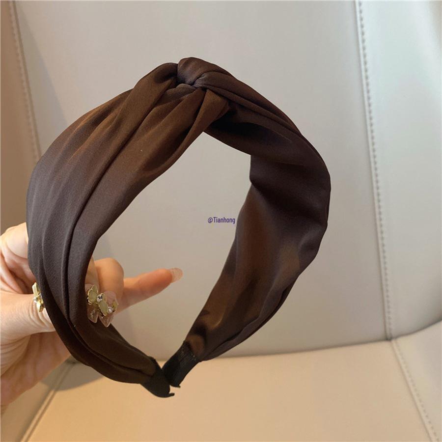 Solid Color Textured Satin Wide Headband for Women - Knotted, Comfortable Fit Without Squeezing