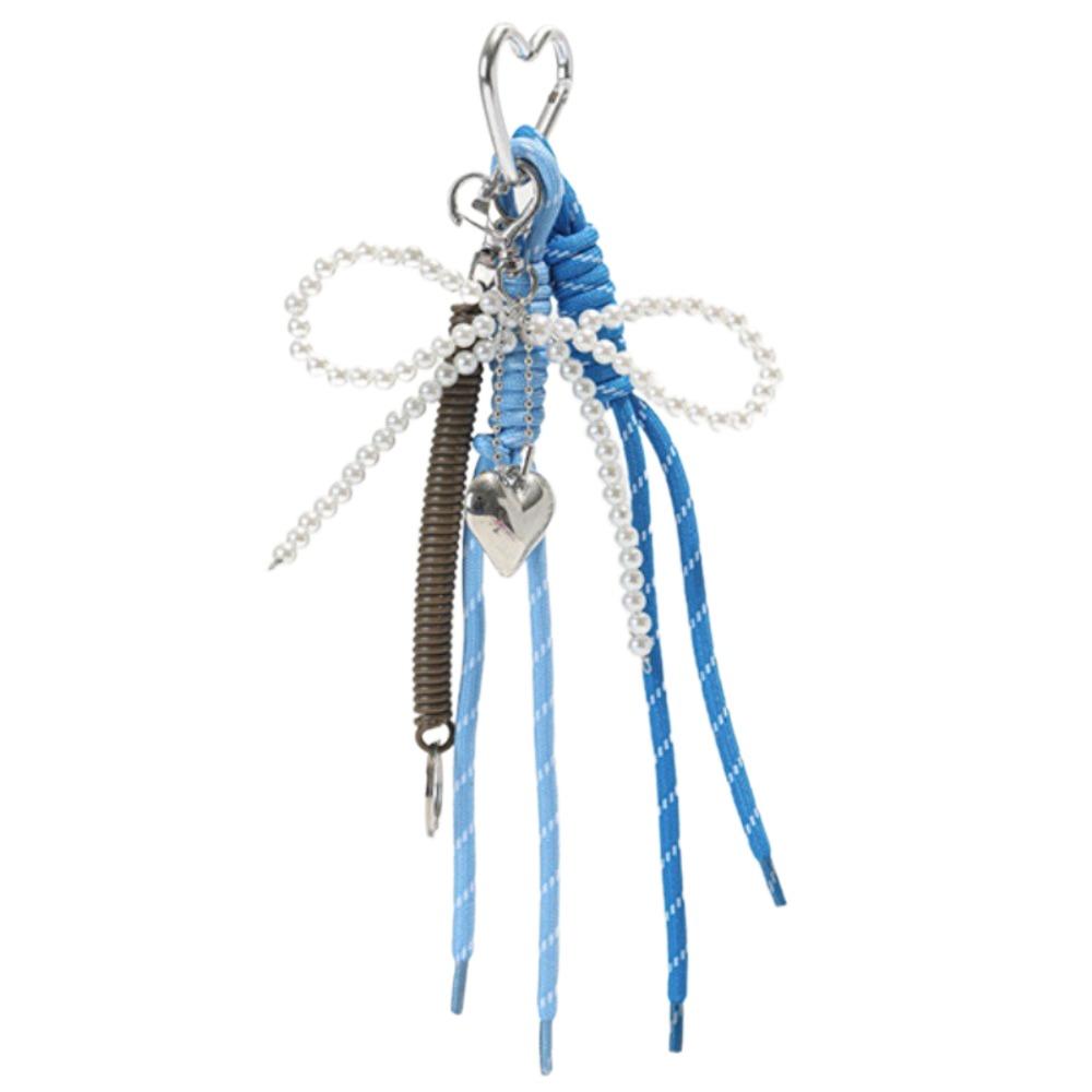 

Y2k Leather Pearl Bow Keyring Glossy Bag Purse Decor Love Heart Backpack Pendant Women Girls Blue