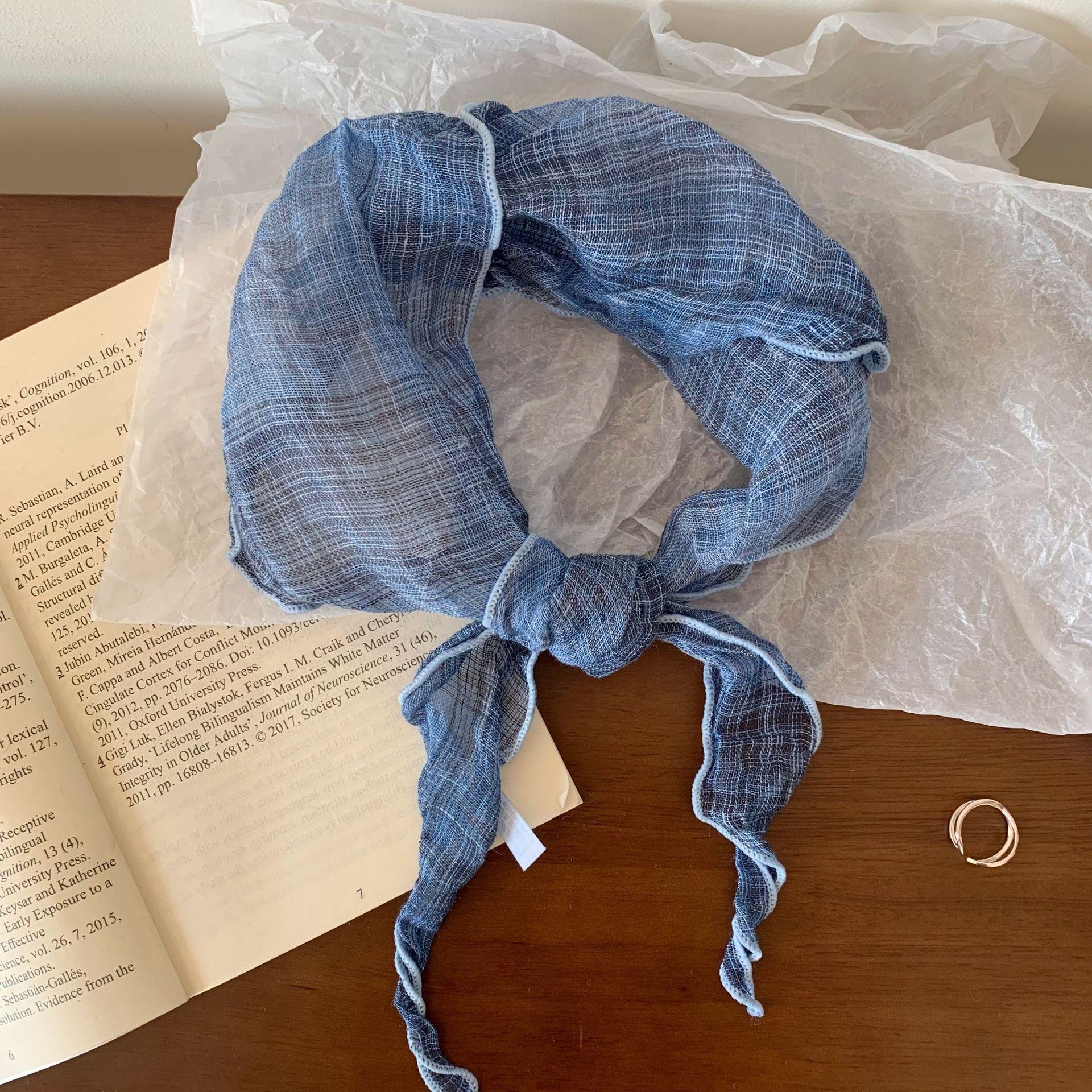 Korean Version Of Simple And Versatile Linen Triangle Scarf Neck Protection With Niche Plaid Small Scarf Small Silk Scarf Headband Women