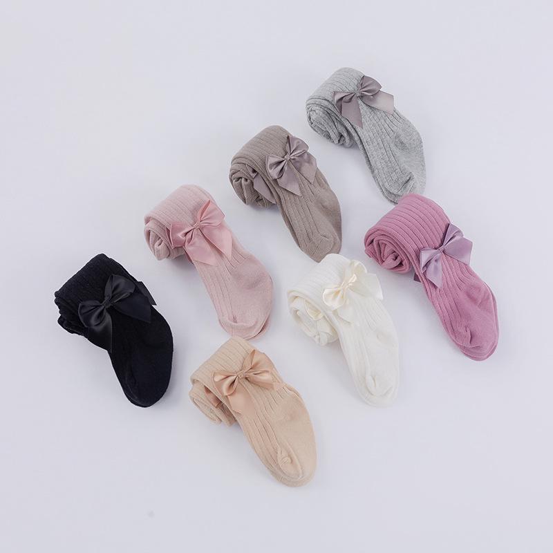 White Knit Girls' Leggings & Tights Set with Bow - Baby Bodysuit, Base Layer, Socks for Spring & Autumn
