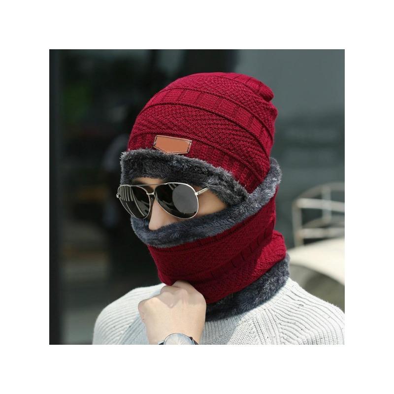 Winddichte Wintermütze aus Wolle mit Kapuzenschal, Strickmütze mit Ohrenklappen und warmen Masken für Männer und Frauen