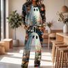 Set Pigiama Casual da Donna con Manica Lunga, Girocollo e Coulisse sui Pantaloni a Gamba Larga per Dormire e