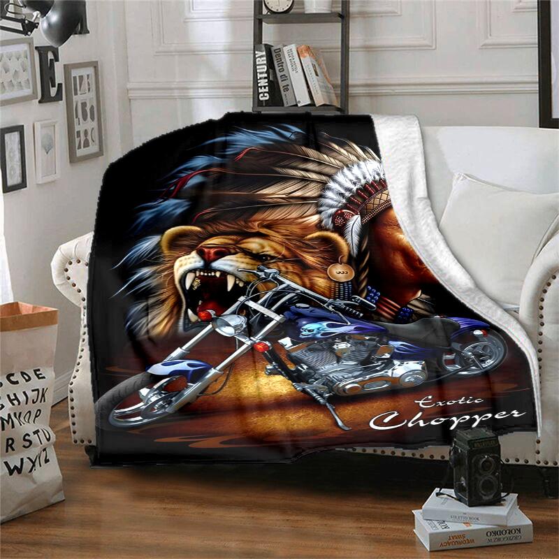 Indian Motorcycle Flannel Blanket Soft All-Season Throw, Design for Camping, Car Travel, Hiking Sofa, Bed, Office Perfect Gift for Parties