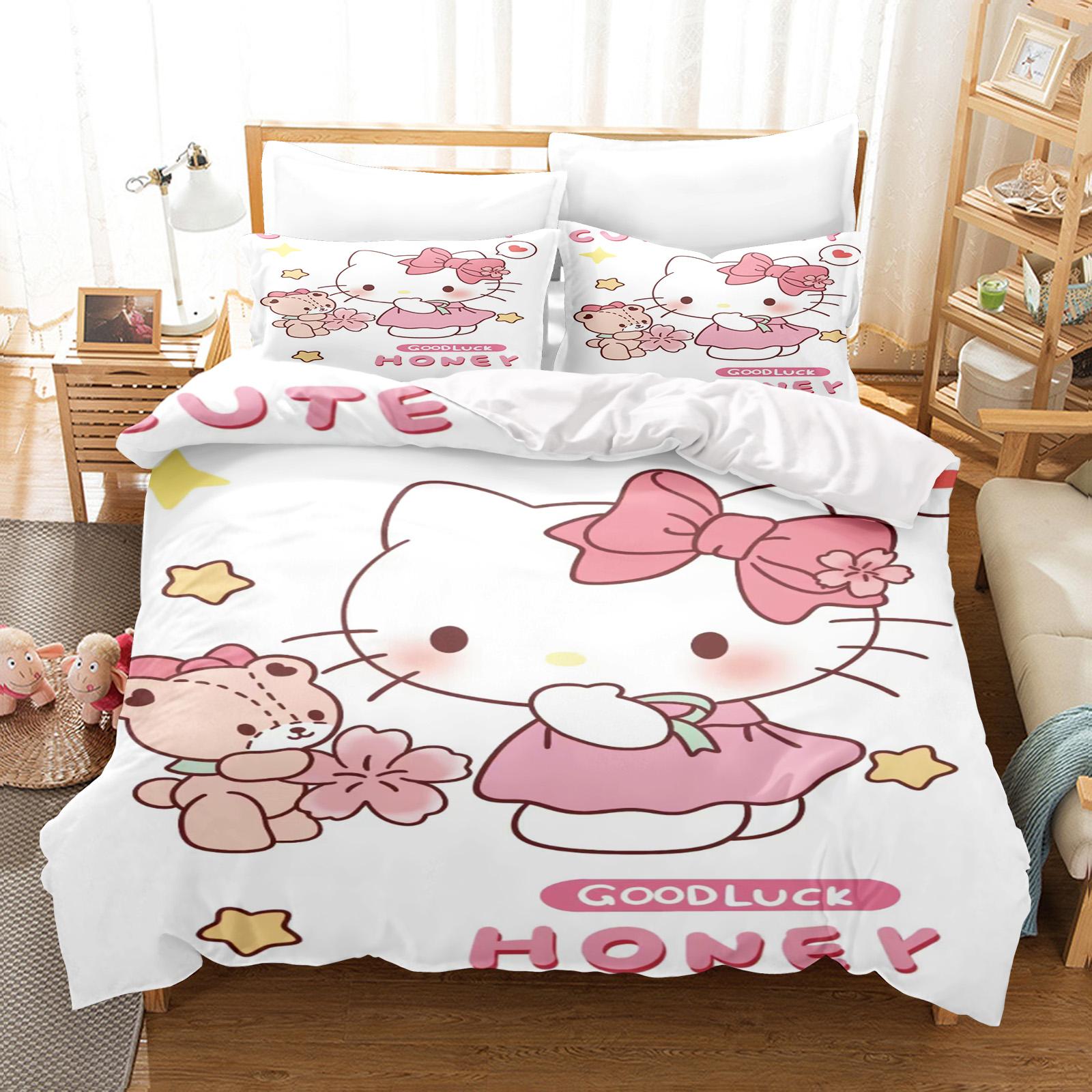 

Hello Kitty Спальня Дитячий Набір Постільної Білизни Підковдра Комфорт Королева З Наволочкою Різдвяні Подарунки Дім US Twin(172*218cm)3pcs