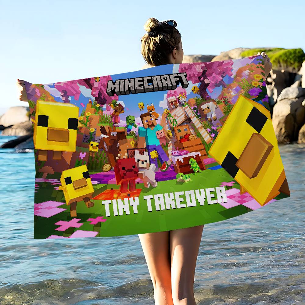Retro Game M-Minecraft Beach Towel Colorful Bath Towels for Girl Microfiber Quick Dry Custom Sand Free Beach Yoga Spa Gym Pool