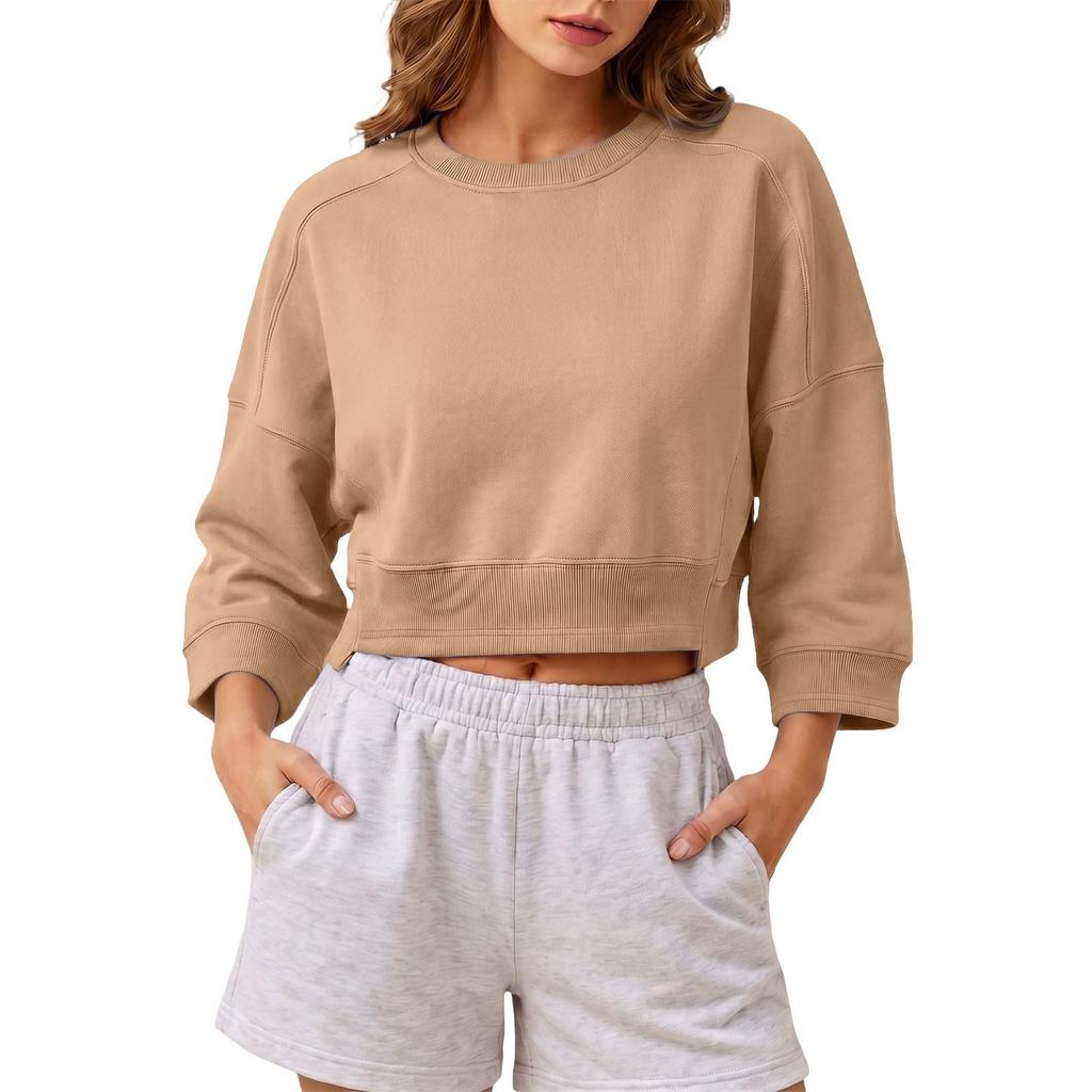 Women's 3/4 Sleeve Neck Casual Sweatshirt Loose Fit Color