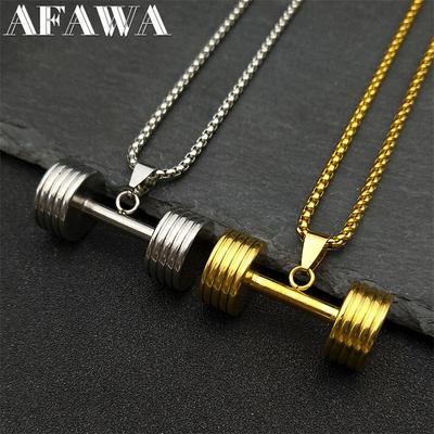 Dumbbell Fitness Body Necklaces Pendants for Women Men Stainless Steel Gold Color Gym Male Chain Jewelry Colar Masculino