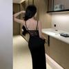 Black Lace Splicing Split End Sexy Hip Wrap Waist Temperament Evening Dress Skirt with Chest Pad Suspender Skirt Dress Women