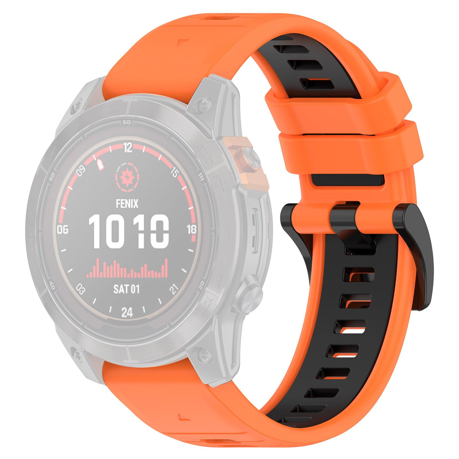

For Garmin Fenix 7X/7X Pro/6X QuickFit 26mm Silicone Watch Strap Dual Color Wrist Band Orange+Black