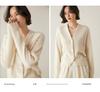 Women's V-Neck Cashmere Cardigan with Shell Buttons - Waist-Cinching, Long-Sleeve Knit Sweater