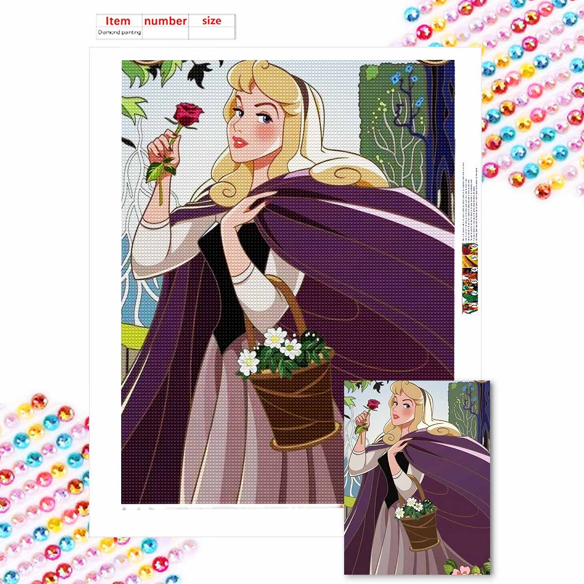 

5D Diy Diamond Painting The Princess Picking Flowers Full Drill Rhinestones Mosaic Embroidery Handmade Products Home Decor Gift Round 20x30cm