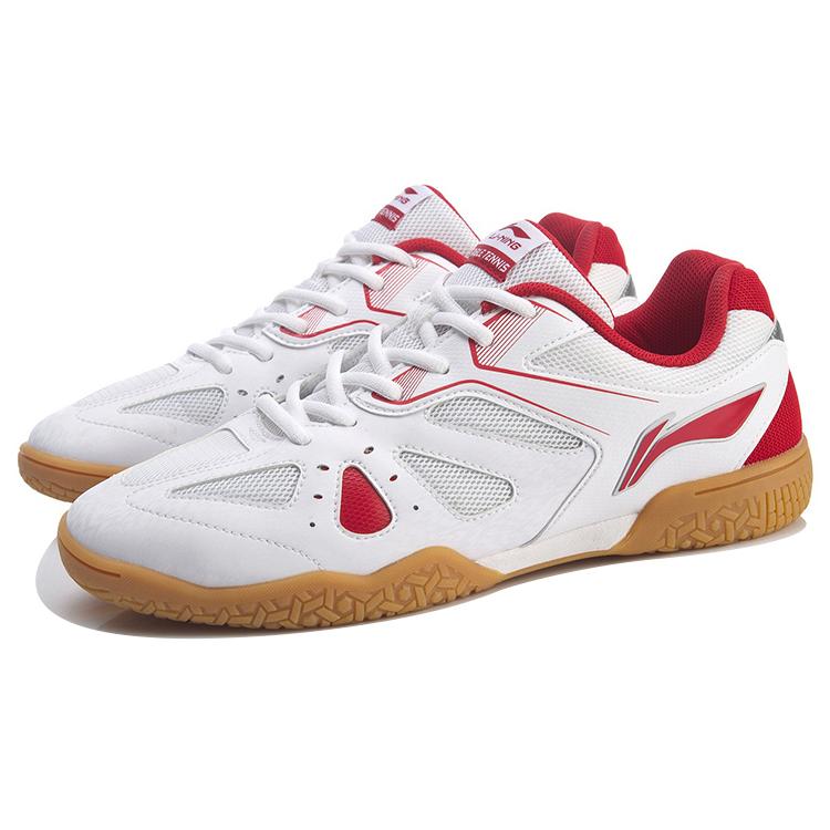 New LINING Hawk-Eye Men's Table Tennis Shoes - White/Red APTP003-2