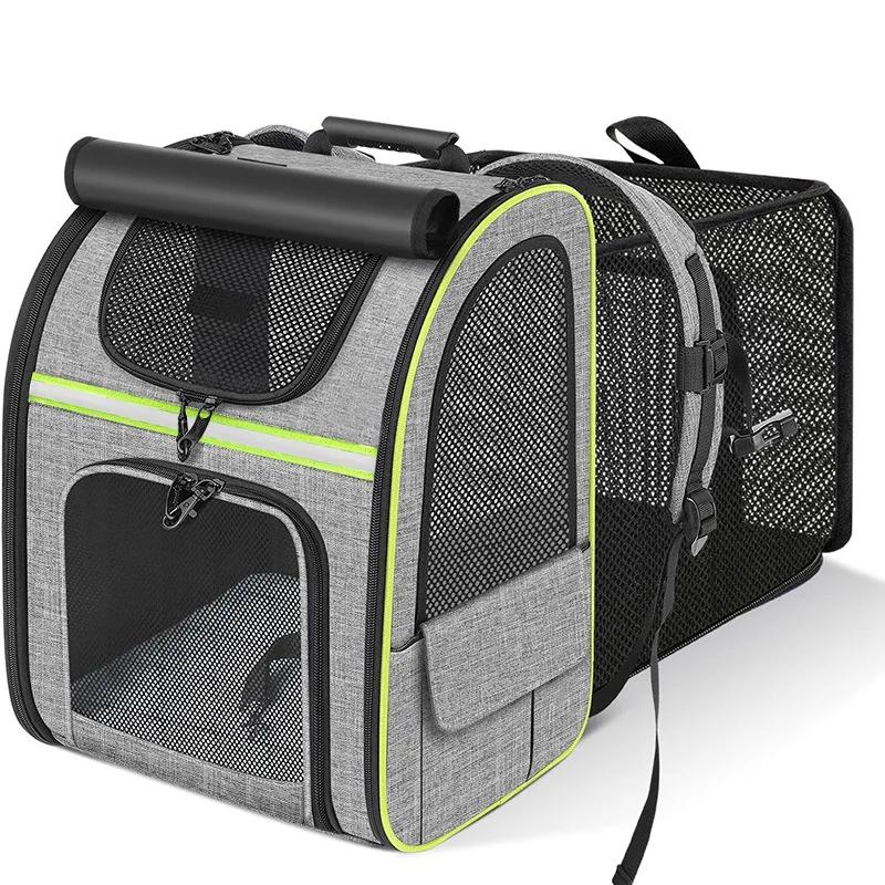 Large Capacity Folding Pet Carrier Backpack Portable Adjustable Breathable Expandable Bag for Hiking Adventure with Puppies and