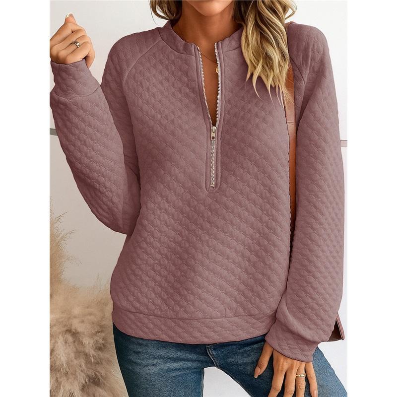 Women's Quilted Half Zip Long Sleeve Sweatshirt Casual Stand Collar Pullover