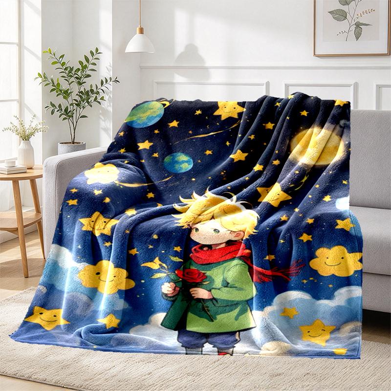 The Little Prince Pattern Blanket for Home Decoration, Bed, Sofa, Car Travel, Camping, Suitable for All Seasons, Birthday Christmas Gift