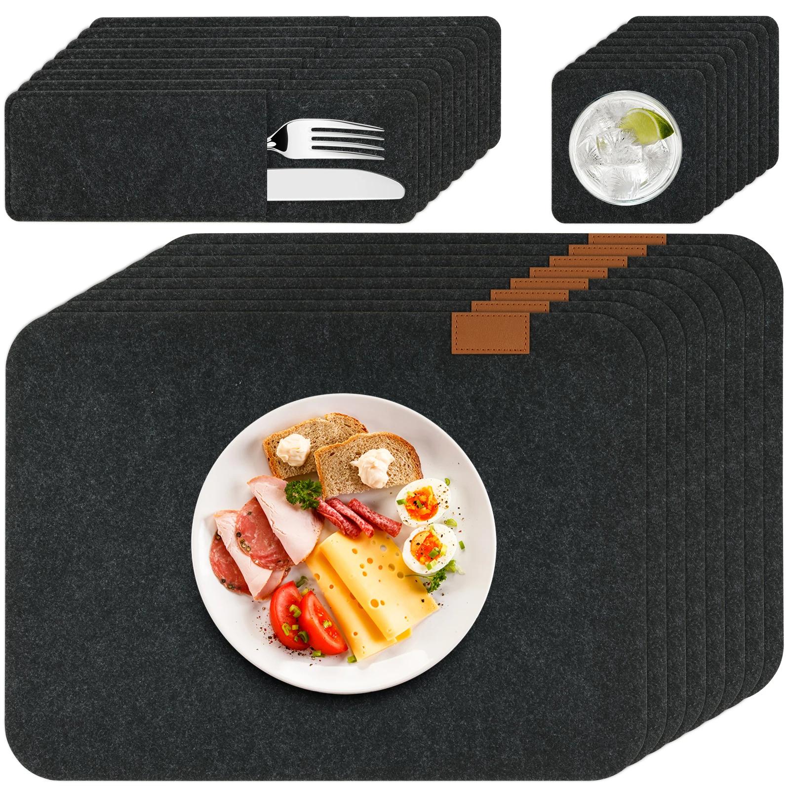 

Новые салфетки под приборы и подставки, набор из 8 моющихся войлочных салфеток под приборы с подставками и мешочками для столовых приборов, термостойкие салфетки для обеденного стола 41x30 x 0.3cm