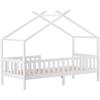 Beautiful house bed, children's bed solid wood with fence and slatted frame, children's and youth room with fall protection, white (200x90 cm)