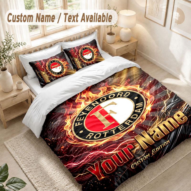 Custom Name Bedding Set 3 PiecesFeyenoord Print Duvet Cover + 2 Pillowcases Soft Bed Decor