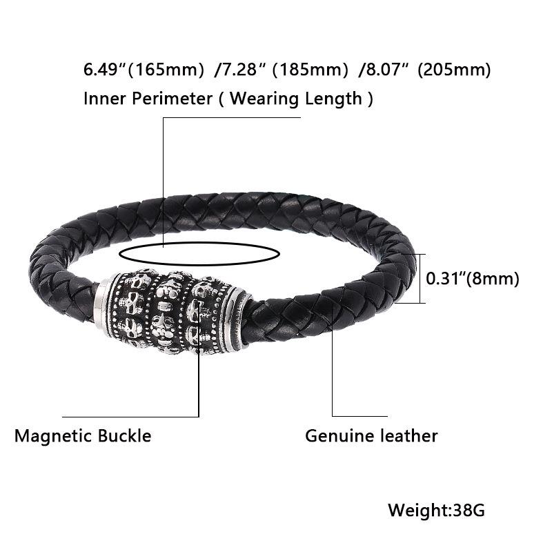 Men's Retro Skull Leather Bracelet with Magnetic Buckle