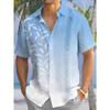 Men's Short-Sleeve Button-Up Shirt with a Gradient Color Print of Hawaiian Foliage