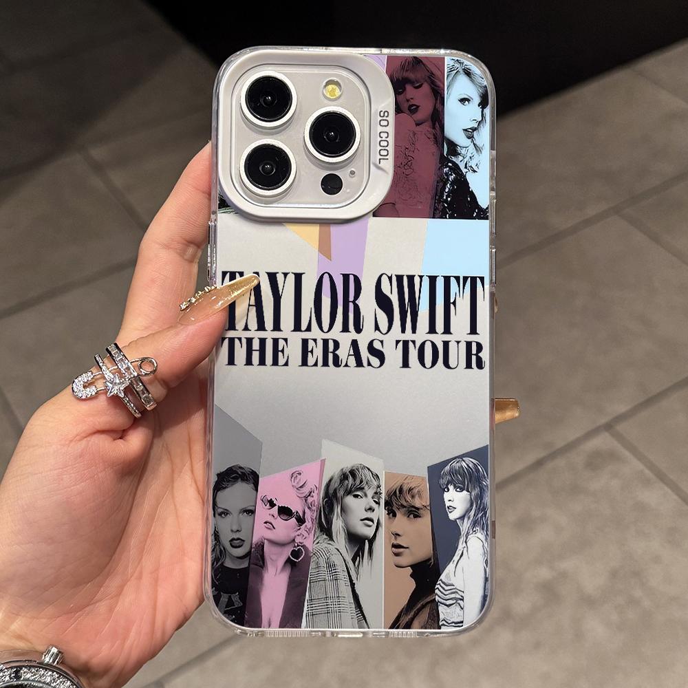 Funda de Teléfono para iPhone 17 Air 16 16e 15 14 Plus 13 12 11 Pro Max X Xs XR 8 Cantante Chica T-Taylors Colorida Plata Cubierta Dura