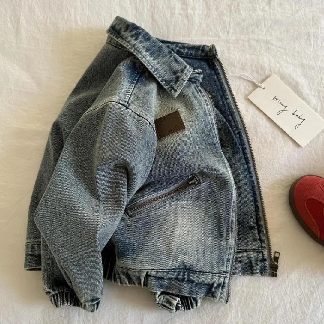 

Boys Spring/Fall Denim Jacket: Stylish Japanese-Style Jacket with Lapel for Young Boys 120