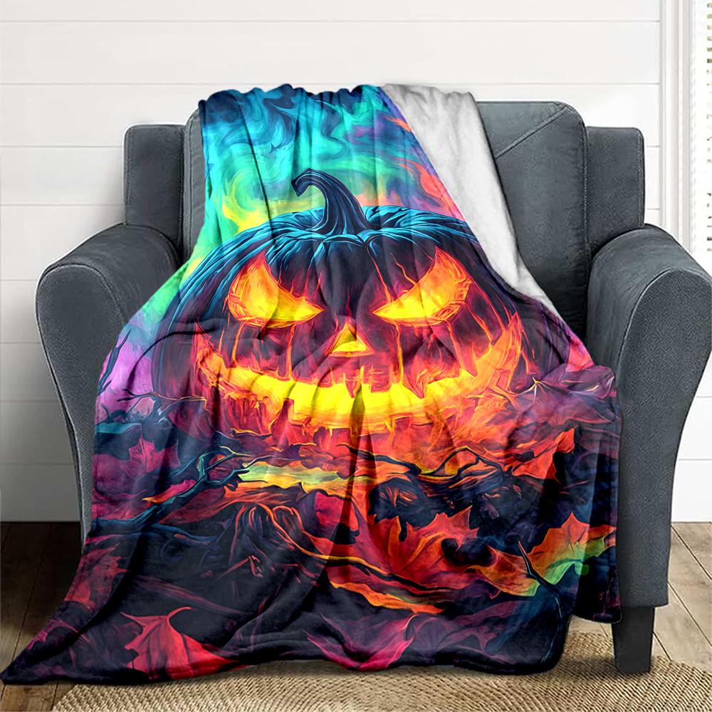 1pc Pumpkin Halloween Blanket, Lightweight Flannel Throw Blanket for Sofa, Bed, Travel, Camping, Living Room, Office, Couch, Chair, and Bed
