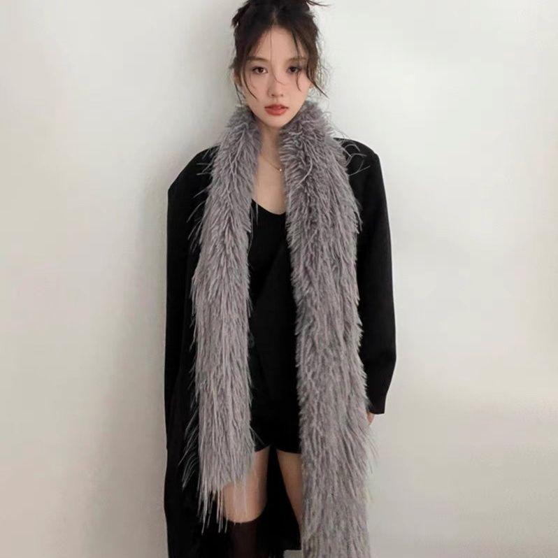 Premium Pull Full Plush Scarf Femininity Solid Color Thickened Warm Scarf Fur Shawl