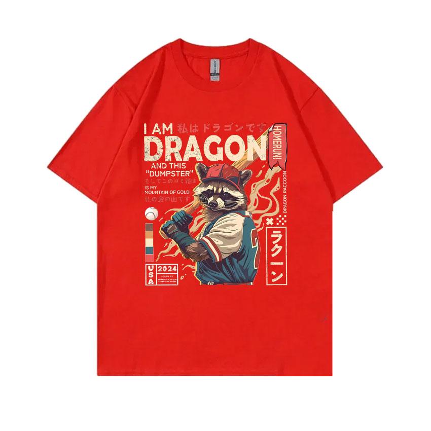 Japanese Vintage I Am Dragon Raccoon Tshirt Baseball Raccoons Funny Meme Tshirt Unisex Women Casual Oversized T Shirt Short Sleeve S