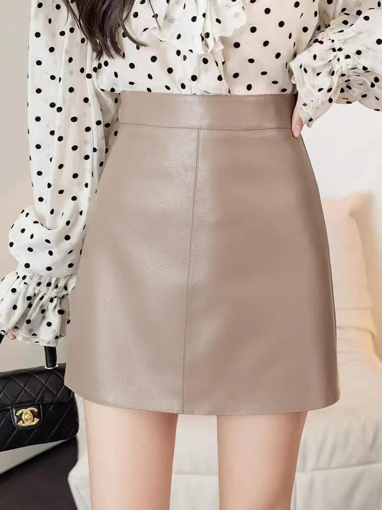 European Style Women's A-Line PU Leather Mini Skirt – Irregular High-Waisted Spring/Autumn Fashion