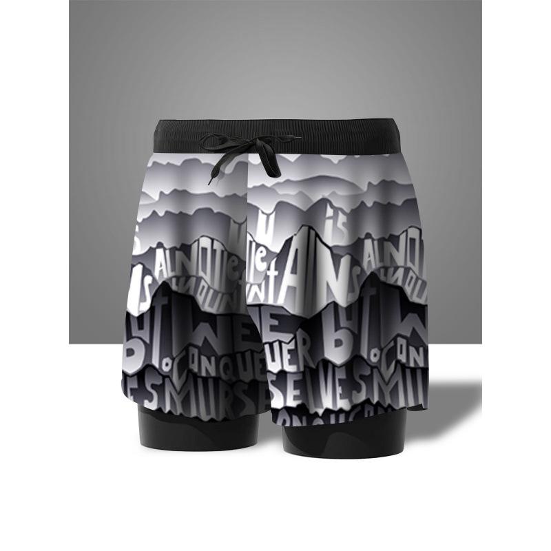 Men's Plus Size Quick-Drying Double-Layer Swim Trunks with Anti-Embarrassment Design