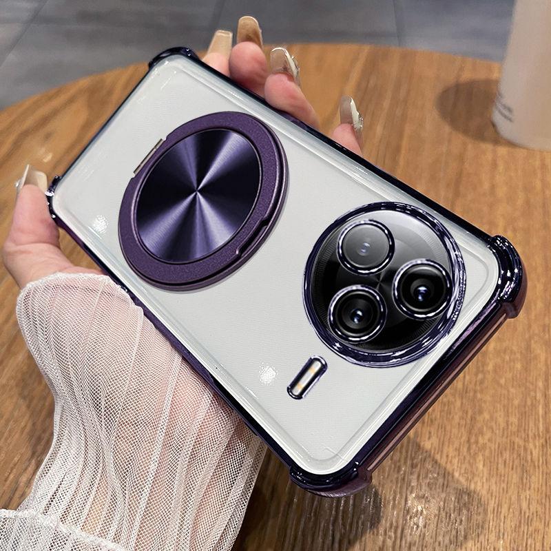 For MI POCO F7 Ultra F7 Pro Case Transparent Electroplating 360° Rotating Bracket TPU Anti-fall Cover For POCO F7 Pro Ultra