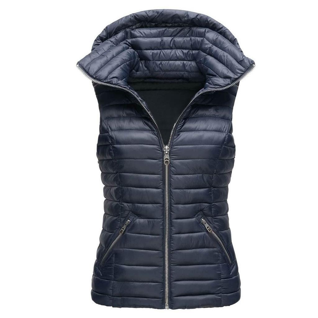 Vestă din bumbac cu fermoar, la modă pentru femei, de culoare solidă. Jachetă din bumbac fără mâneci