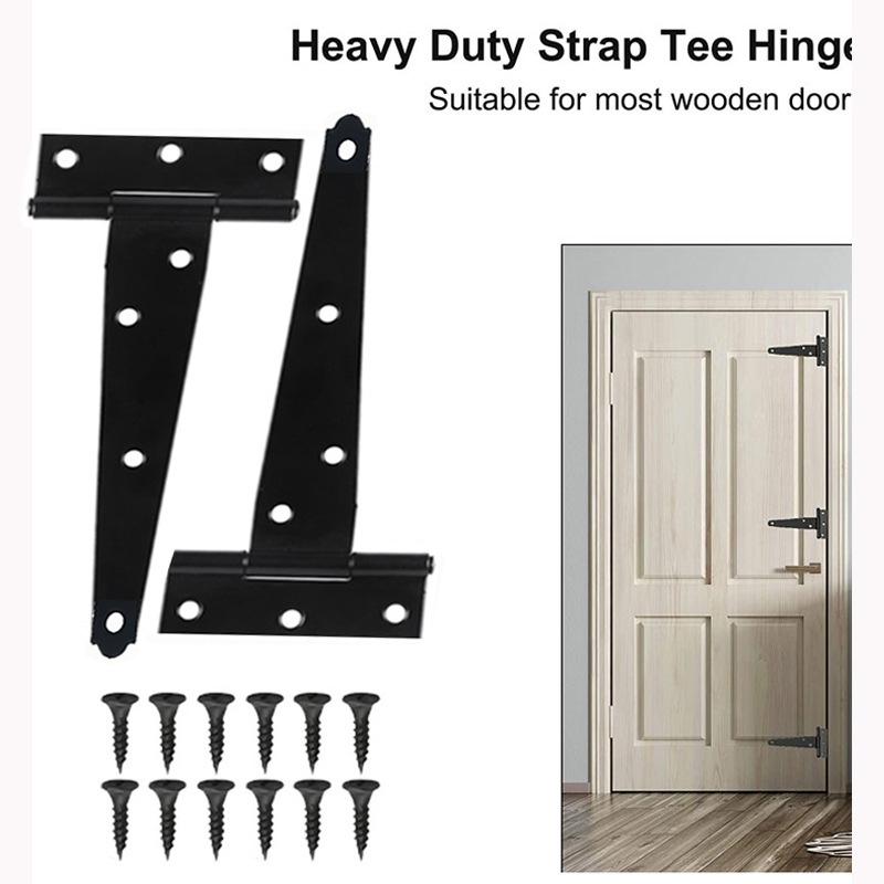 6-Inch T-Shaped Black Iron Door Hinge for Barn Doors - Triangle Slot Bearing Design