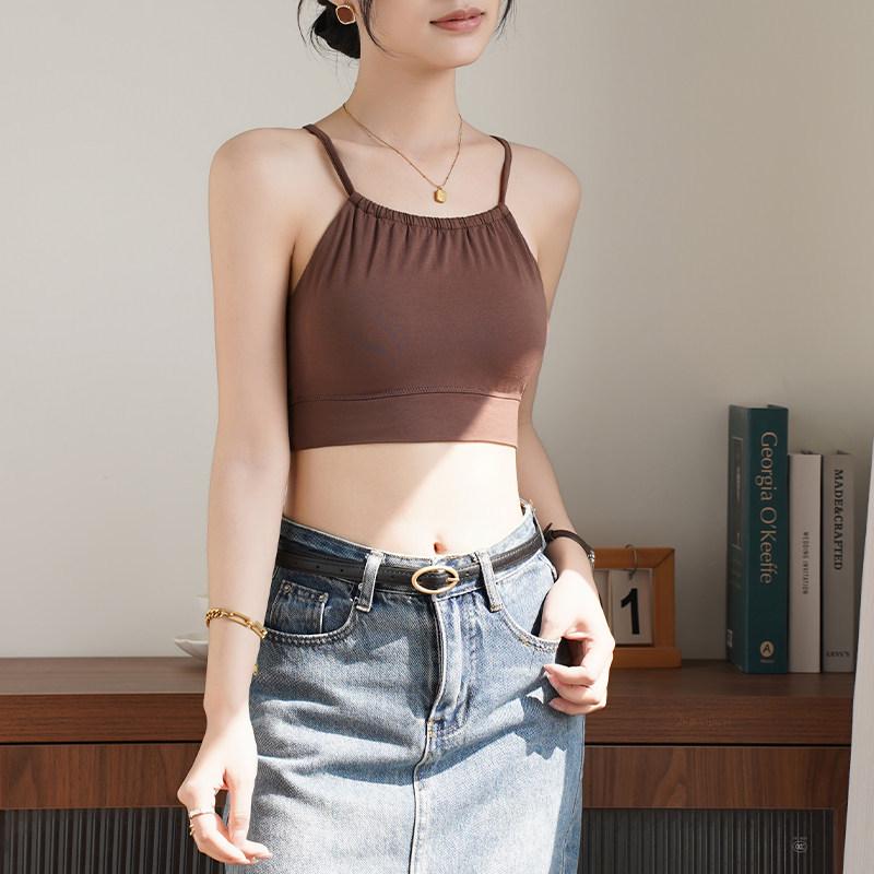 Small Women's Camisole with Built-in Bra Pads, Cross-Strap Halter Neck, Strapless Summer Innerwear.