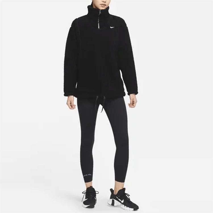 Nike Fleece Knit Half-Zip Stand-Collar Jacket Women Jackets Black DD6475-010