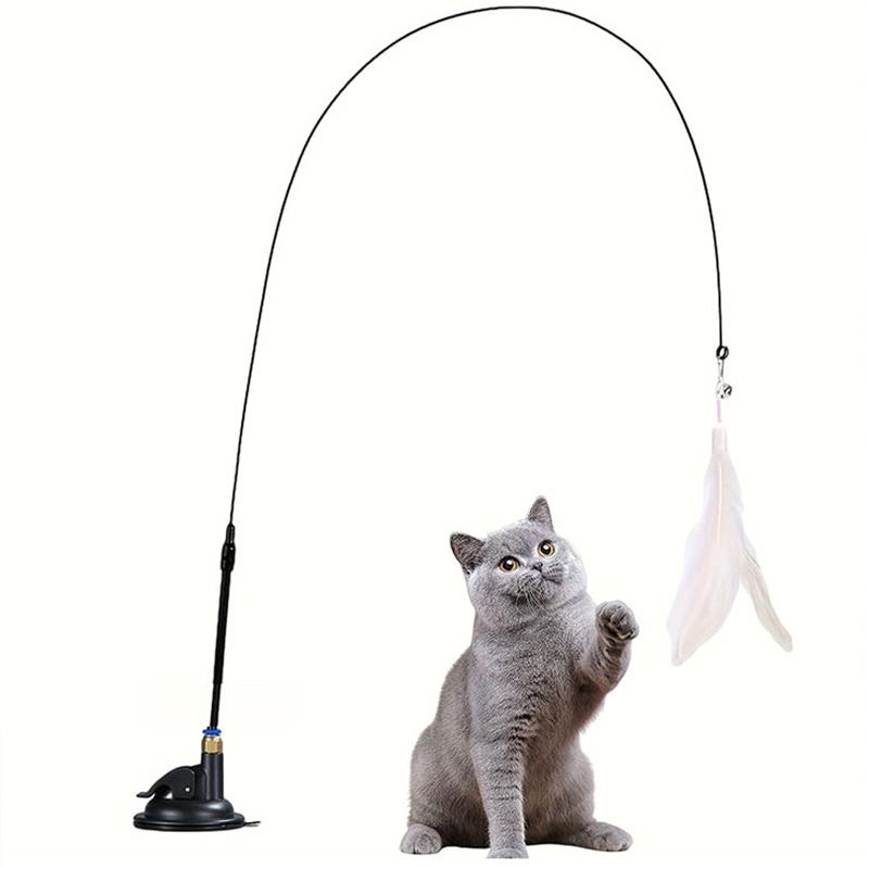 Long Suction Cup Pole Exciting Playtime Adventures Ultimate Cat Toy Interactive Bell Feather Wand Cat Teaser Toy