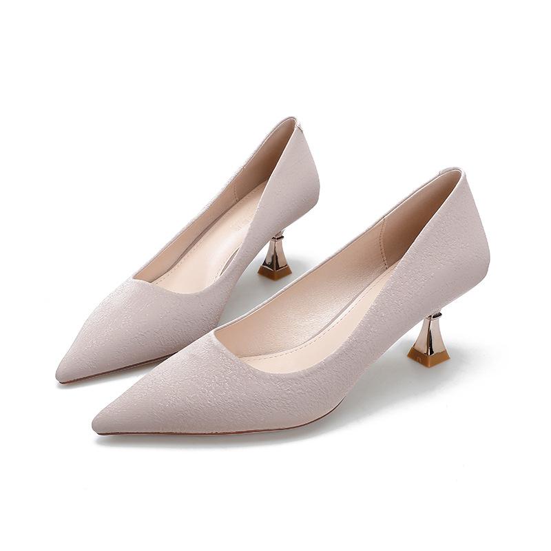 Zapatos individuales de tacón alto de temperamento de boca poco profunda estilo hada francés, versión coreana, punta afilada, tacón fino, para mujer, sencillos, profesionales, para ir al trabajo