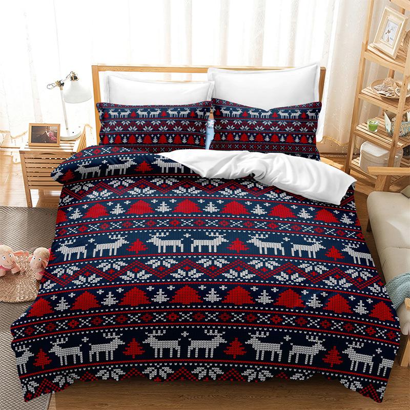 Christmas Duvet Cover Set Red Snowflake Pattern Bedding Set Bed Sheet Linens Pillowcase Bed Cover Bedding Set
