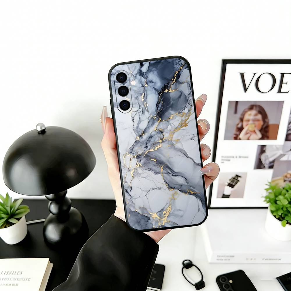 Stylish Marble Pattern Phone Case Black Silicone Soft For Samsung Galaxy A73,A72,A71,A70,A53,A52,A51